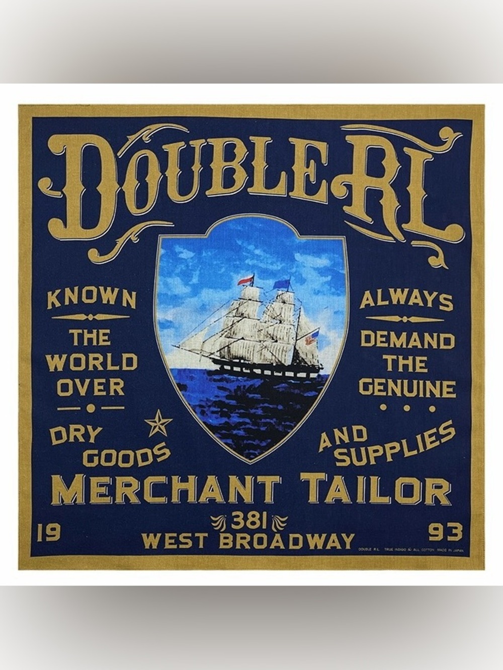 Ralph Lauren Double RL Navy and Gold Ship Crest Graphic Panel